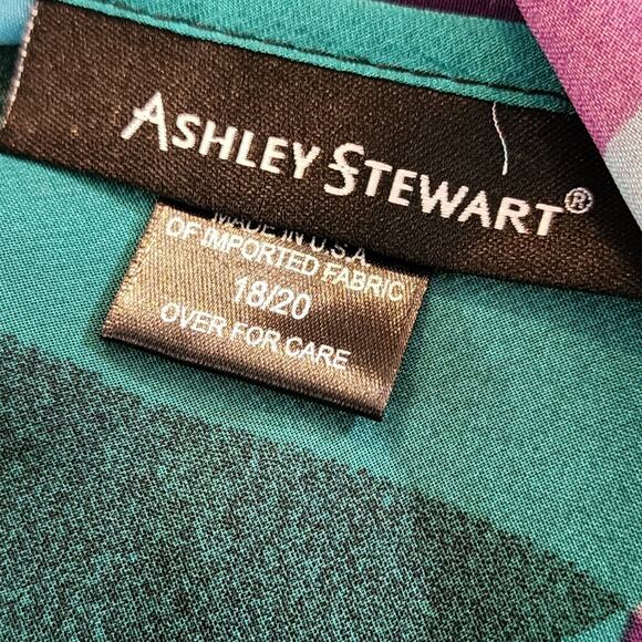 Ashley Stuart Green and purple geometric poncho style tunic plus size 18 20 2X‎ - Picture 5 of 6